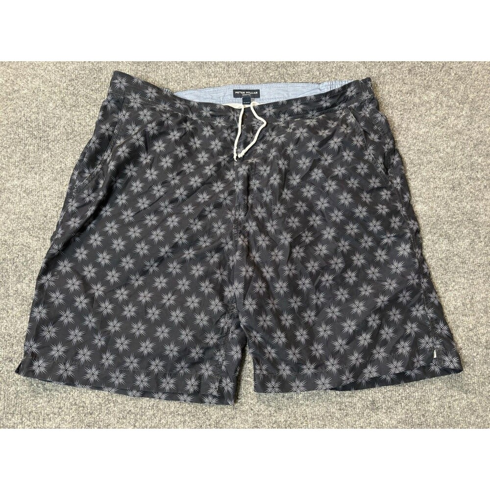 Peter Millar Swim Trunks Mens XL Blue Geometric Print Elastic Waist Mesh Lined